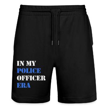 In my police era - Stanley/Stella Trainer Unisex Organic Jogging Shorts - black - Front - Nik (191cm) & Marisol (170cm)