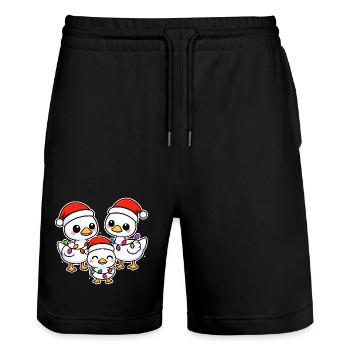 Trio de canards du Père Noël avec lumières de Noël - Short de jogging bio TRAINER Stanley/Stella unisexe - noir - Devant - Nik (191cm) & Marisol (170cm)