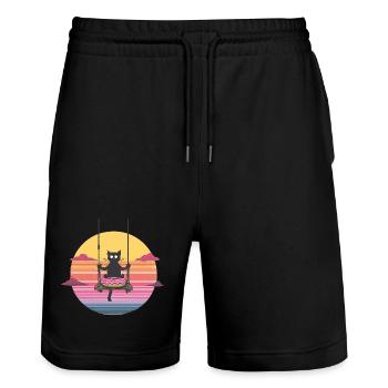 Katzenswing am Donut Sonnenuntergang - Stanley/Stella Unisex Bio Joggingshorts Trainer  - Schwarz - Vorne - Nik (191cm) & Marisol (170cm)