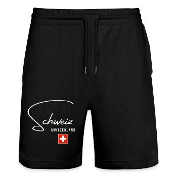 Schweizer Stolz, schlankes, minimalistisches Design - Stanley/Stella Unisex Bio Joggingshorts Trainer  - Schwarz - Vorne - Nik (191cm) & Marisol (170cm)