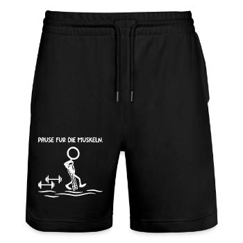 Bonhomme bâton PAUSE POUR LES MUSCLES Drôle - Short de jogging bio TRAINER Stanley/Stella unisexe - noir - Devant - Nik (191cm) & Marisol (170cm)