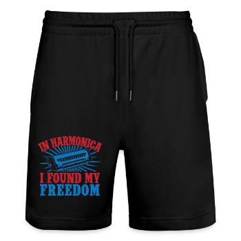 Funny Harmonica Player Found My Freedom Harmonica - Stanley/Stella Unisex Bio Joggingshorts Trainer  - Schwarz - Vorne - Nik (191cm) & Marisol (170cm)