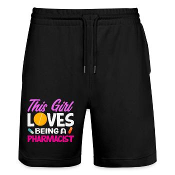 Pharmacist Pharmaceutical Technical - Stanley/Stella Trainer Unisex Organic Jogging Shorts - black - Front - Nik (191cm) & Marisol (170cm)