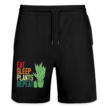 Eat Sleep Plants Repeat Plant Lover - Stanley/Stella Unisex Bio Joggingshorts Trainer  - Schwarz - Vorne - Nik (191cm) & Marisol (170cm)