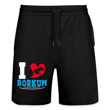 Borkumer Insel I LOVE BORKUM Lustiges - Stanley/Stella Unisex Bio Joggingshorts Trainer  - Schwarz - Vorne - Nik (191cm) & Marisol (170cm)