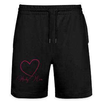 Logo de la police Husky Mom Heart - Short de jogging bio TRAINER Stanley/Stella unisexe - noir - Devant - Nik (191cm) & Marisol (170cm)