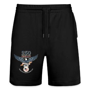 Eagle Emblem: 250 Years of American Independence - Stanley/Stella Trainer Unisex Organic Jogging Shorts - black - Front - Nik (191cm) & Marisol (170cm)