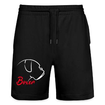 Boxer Hund Hundehalter - Stanley/Stella Unisex Bio Joggingshorts Trainer  - Schwarz - Vorne - Nik (191cm) & Marisol (170cm)