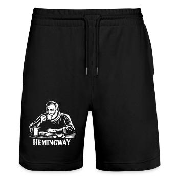 Hemingway Coffee Silhouette - Stanley/Stella Trainer Unisex Organic Jogging Shorts - black - Front - Nik (191cm) & Marisol (170cm)