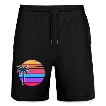 Retro Sunset Palm Circle - Stanley/Stella Trainer Unisex Organic Jogging Shorts - black - Front - Nik (191cm) & Marisol (170cm)