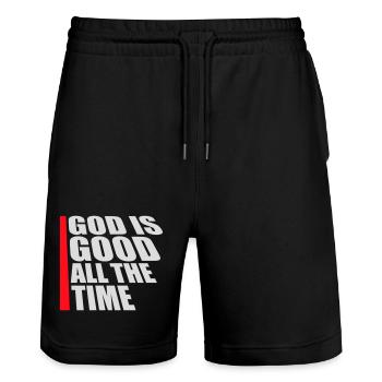 God Is Good All The Time Glaube Christlich Spruch - Stanley/Stella Unisex Bio Joggingshorts Trainer  - Schwarz - Vorne - Nik (191cm) & Marisol (170cm)