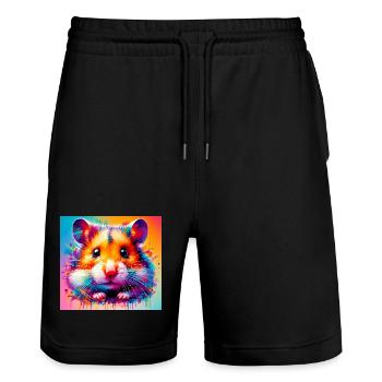 hamster - Stanley/Stella Trainer Unisex Organic Jogging Shorts - black - Front - Nik (191cm) & Marisol (170cm)