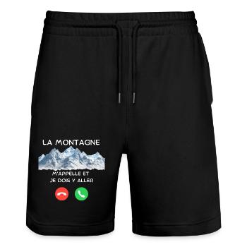 La Montagne m'appelle: je dois y aller - Short de jogging bio TRAINER Stanley/Stella unisexe - noir - Devant - Nik (191cm) & Marisol (170cm)
