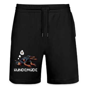 Hundemüde Dobermann Dobermannbesitzer Dobermänner - Stanley/Stella Unisex Bio Joggingshorts Trainer  - Schwarz - Vorne - Nik (191cm) & Marisol (170cm)