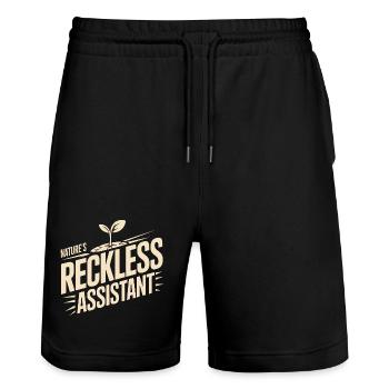 Nature's Reckless Assistant - Stanley/Stella Trainer Unisex Organic Jogging Shorts - black - Front - Nik (191cm) & Marisol (170cm)