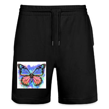 Schmetterling - Stanley/Stella Unisex Bio Joggingshorts Trainer  - Schwarz - Vorne - Nik (191cm) & Marisol (170cm)