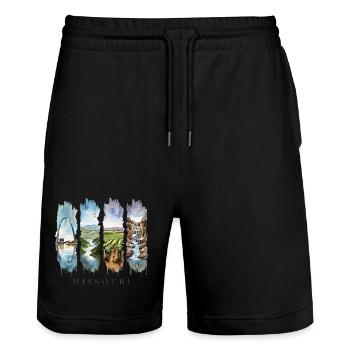 Missouri Urlaub Travel – Gateway Arch Motiv - Stanley/Stella Unisex Bio Joggingshorts Trainer  - Schwarz - Vorne - Nik (191cm) & Marisol (170cm)