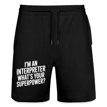 Ich bin Dolmetscher. Was ist deine Superkraft? - Stanley/Stella Unisex Bio Joggingshorts Trainer  - Schwarz - Vorne - Nik (191cm) & Marisol (170cm)
