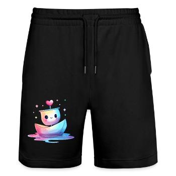 Colorful heart boat Kawaii - Stanley/Stella Trainer Unisex Organic Jogging Shorts - black - Front - Nik (191cm) & Marisol (170cm)