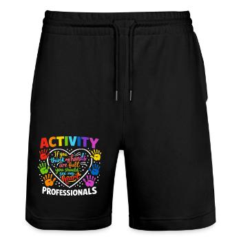 Activity Professionals Herz Bunte Handabdrücke Des - Stanley/Stella Unisex Bio Joggingshorts Trainer  - Schwarz - Vorne - Nik (191cm) & Marisol (170cm)