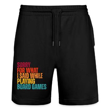 Sorry for What I Said: Board Games - Stanley/Stella Unisex Bio Joggingshorts Trainer  - Schwarz - Vorne - Nik (191cm) & Marisol (170cm)