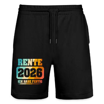 Ruhestand Rentner Rente 2026 - Stanley/Stella Unisex Bio Joggingshorts Trainer  - Schwarz - Vorne - Nik (191cm) & Marisol (170cm)