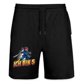 Kleiner Ninja Ich Bin 5 Fünfter Geburtstag - Stanley/Stella Unisex Bio Joggingshorts Trainer  - Schwarz - Vorne - Nik (191cm) & Marisol (170cm)