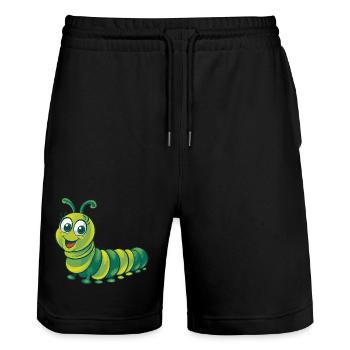 Cheerful Green Caterpillar Cartoon Illustration - Stanley/Stella Trainer Unisex Organic Jogging Shorts - black - Front - Nik (191cm) & Marisol (170cm)
