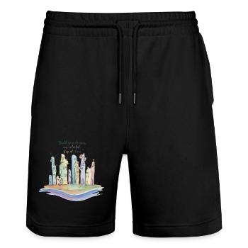 Colorful City Dreamscape - Stanley/Stella Trainer Unisex Organic Jogging Shorts - black - Front - Nik (191cm) & Marisol (170cm)