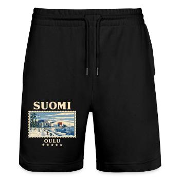 Finnland Oulu Vintage Reisemarke - Stanley/Stella Unisex Bio Joggingshorts Trainer  - Schwarz - Vorne - Nik (191cm) & Marisol (170cm)