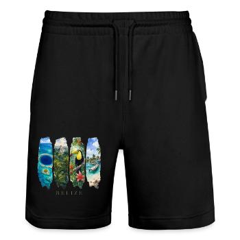 Voyage de vacances au Belize – Motif pays et culture des Caraïbes - Short de jogging bio TRAINER Stanley/Stella unisexe - noir - Devant - Nik (191cm) & Marisol (170cm)