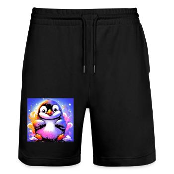 penguin - Stanley/Stella Trainer Unisex Organic Jogging Shorts - black - Front - Nik (191cm) & Marisol (170cm)