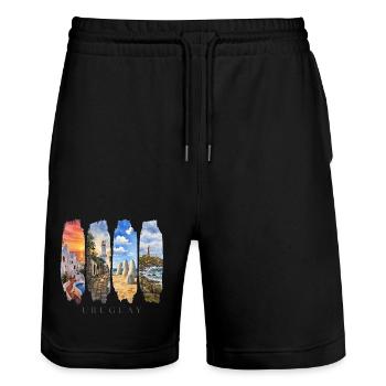Uruguay Vacation Travel – South America Beach & Culture - Stanley/Stella Trainer Unisex Organic Jogging Shorts - black - Front - Nik (191cm) & Marisol (170cm)