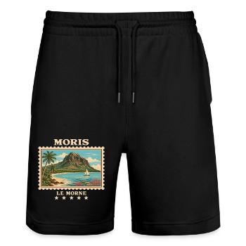 Mauritius Le Morne Vintage Reisemarke - Stanley/Stella Unisex Bio Joggingshorts Trainer  - Schwarz - Vorne - Nik (191cm) & Marisol (170cm)