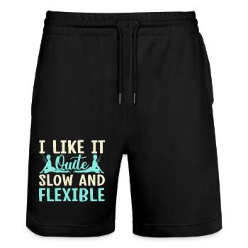 Yoga Like It Slow & Flexible Funny Yoga - Stanley/Stella Trainer Unisex Organic Jogging Shorts - black - Front - Nik (191cm) & Marisol (170cm)