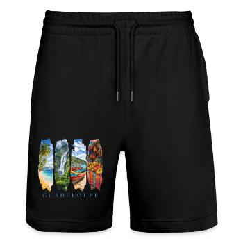 Guadeloupe Travel – Caribbean Island & Culture Motif - Stanley/Stella Trainer Unisex Organic Jogging Shorts - black - Front - Nik (191cm) & Marisol (170cm)