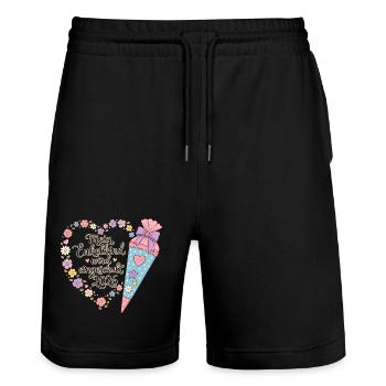Enkelkind Einschulung 2026 - Stanley/Stella Unisex Bio Joggingshorts Trainer  - Schwarz - Vorne - Nik (191cm) & Marisol (170cm)