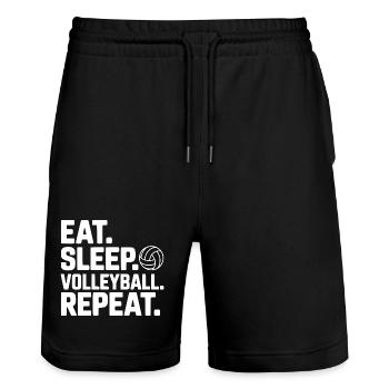 Eat. Sleep. Volleyball. Repeat. - Stanley/Stella Trainer Unisex Organic Jogging Shorts - black - Front - Nik (191cm) & Marisol (170cm)