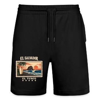 El Salvador El Tunco Vintage Reisemarke - Stanley/Stella Unisex Bio Joggingshorts Trainer  - Schwarz - Vorne - Nik (191cm) & Marisol (170cm)