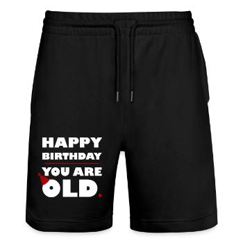 HAPPY BIRTHDAY YOU ARE OLD - BLANC - Short de jogging bio TRAINER Stanley/Stella unisexe - noir - Devant - Nik (191cm) & Marisol (170cm)