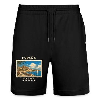 Spanien Palma de Mallorca Vintage Reisemarke - Stanley/Stella Unisex Bio Joggingshorts Trainer  - Schwarz - Vorne - Nik (191cm) & Marisol (170cm)