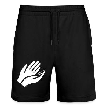 Open Hands Hand Gesture - Stanley/Stella Trainer Unisex Organic Jogging Shorts - black - Front - Nik (191cm) & Marisol (170cm)