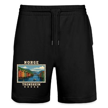 Norwegen Trondheim Vintage Reisemarke - Stanley/Stella Unisex Bio Joggingshorts Trainer  - Schwarz - Vorne - Nik (191cm) & Marisol (170cm)