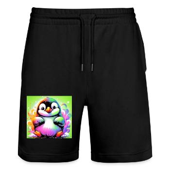 penguin - Stanley/Stella Trainer Unisex Organic Jogging Shorts - black - Front - Nik (191cm) & Marisol (170cm)
