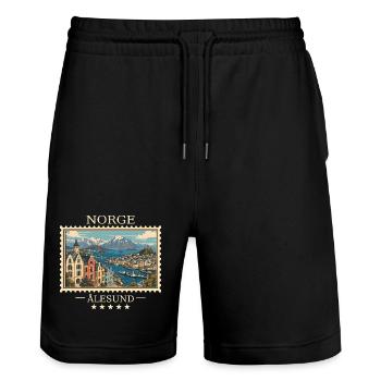 Norwegen Ålesund Vintage Reisemarke - Stanley/Stella Unisex Bio Joggingshorts Trainer  - Schwarz - Vorne - Nik (191cm) & Marisol (170cm)