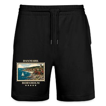Dänemark Bornholm Vintage Reisemarke - Stanley/Stella Unisex Bio Joggingshorts Trainer  - Schwarz - Vorne - Nik (191cm) & Marisol (170cm)