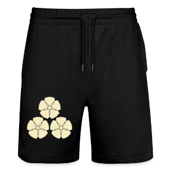 Oriental Vintage Akizuki Clan Japanese Kamon Crest - Stanley/Stella Trainer Unisex Organic Jogging Shorts - black - Front - Nik (191cm) & Marisol (170cm)