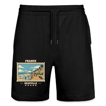 Frankreich Vintage Reisemarke - Stanley/Stella Unisex Bio Joggingshorts Trainer  - Schwarz - Vorne - Nik (191cm) & Marisol (170cm)
