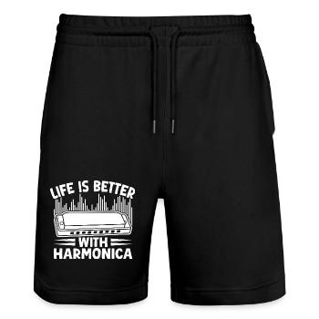 Harmonica Musican Life Is Better With Harmonica - Stanley/Stella Trainer Unisex Organic Jogging Shorts - black - Front - Nik (191cm) & Marisol (170cm)