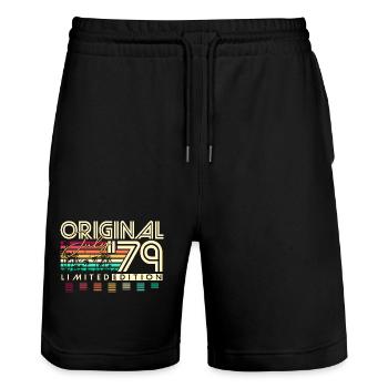 Juli 1979 Jahrgang Geburtstag Vintage Retro - Stanley/Stella Unisex Bio Joggingshorts Trainer  - Schwarz - Vorne - Nik (191cm) & Marisol (170cm)